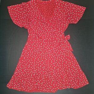 Red And Light Pink Wrap Polka Dot Wrap Dress